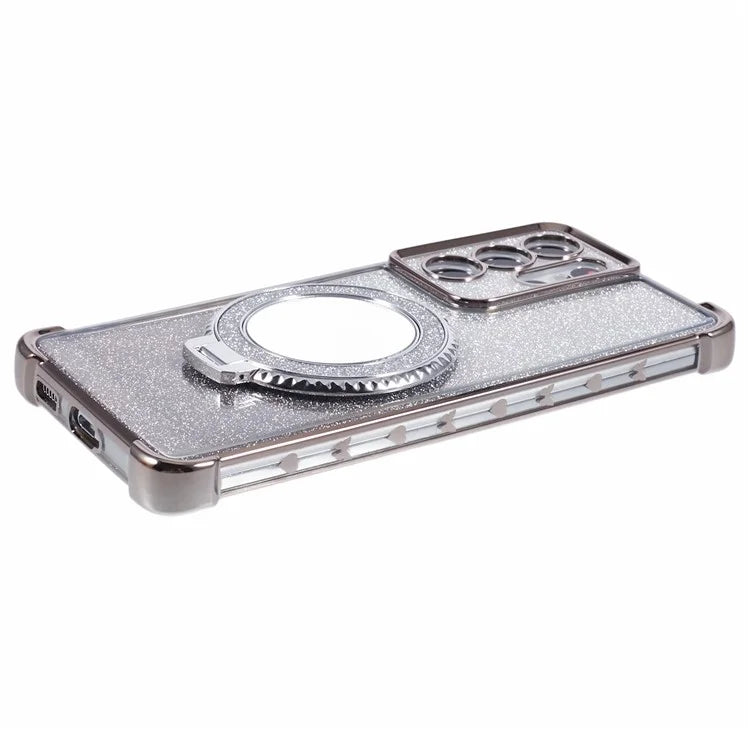 For Samsung Galaxy S21 Ultra 5G Case Glitter TPU Mirror Phone Cover Kickstand
