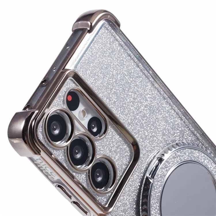 For Samsung Galaxy S21 Ultra 5G Case Glitter TPU Mirror Phone Cover Kickstand