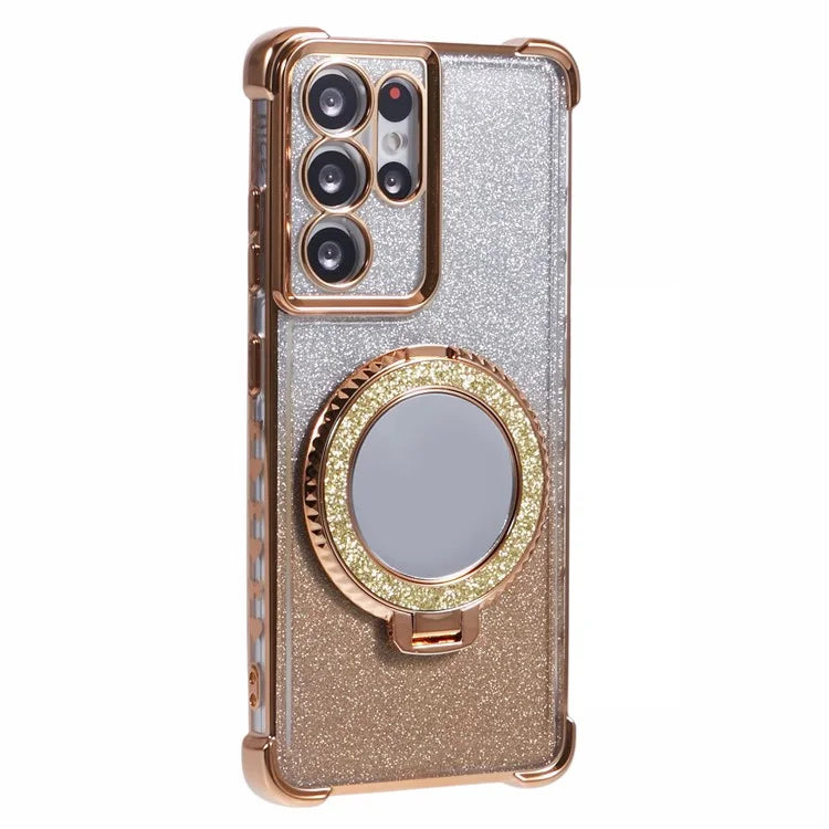 For Samsung Galaxy S21 Ultra 5G Case Glitter TPU Mirror Phone Cover Kickstand