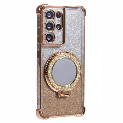 For Samsung Galaxy S21 Ultra 5G Case Glitter TPU Mirror Phone Cover Kickstand