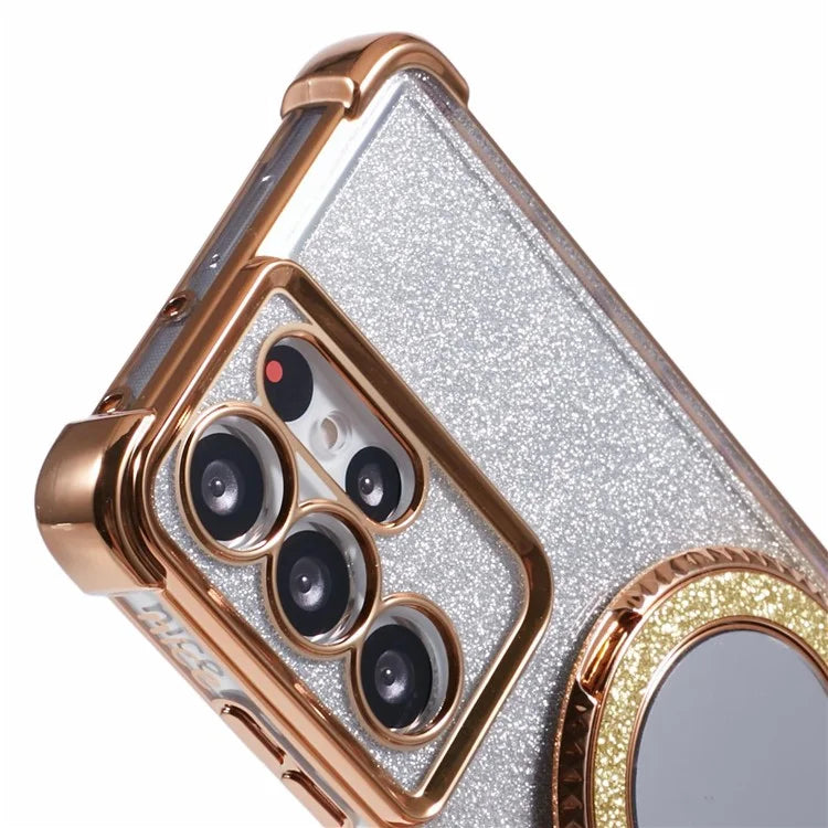 For Samsung Galaxy S21 Ultra 5G Case Glitter TPU Mirror Phone Cover Kickstand