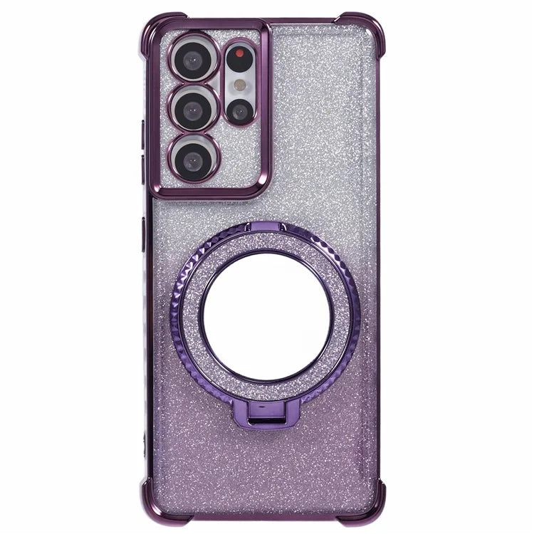 For Samsung Galaxy S21 Ultra 5G Case Glitter TPU Mirror Phone Cover Kickstand