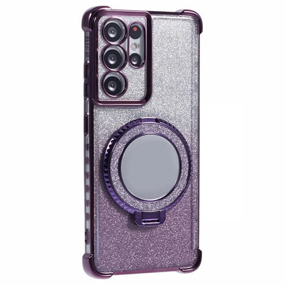 For Samsung Galaxy S21 Ultra 5G Case Glitter TPU Mirror Phone Cover Kickstand