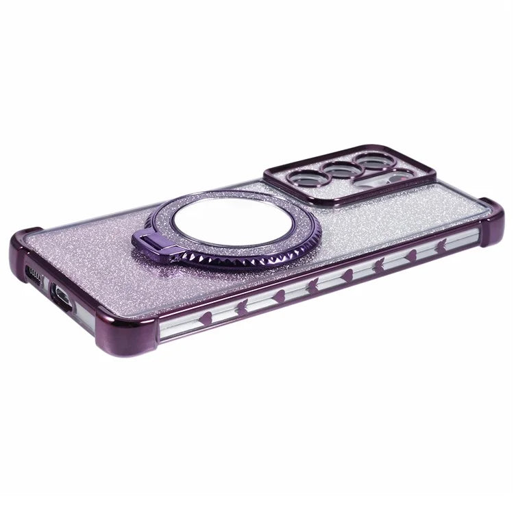 For Samsung Galaxy S21 Ultra 5G Case Glitter TPU Mirror Phone Cover Kickstand