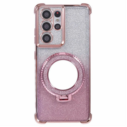 For Samsung Galaxy S21 Ultra 5G Case Glitter TPU Mirror Phone Cover Kickstand