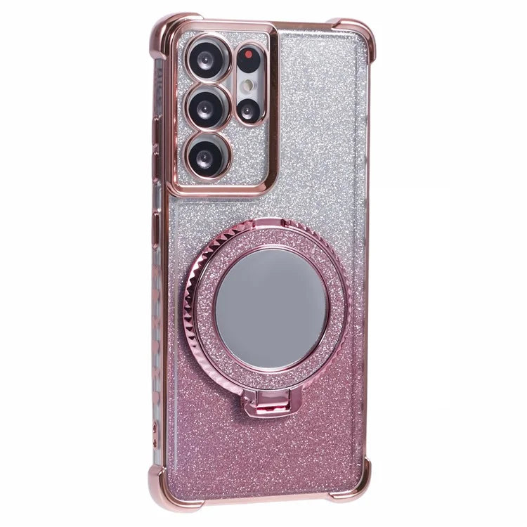 For Samsung Galaxy S21 Ultra 5G Case Glitter TPU Mirror Phone Cover Kickstand