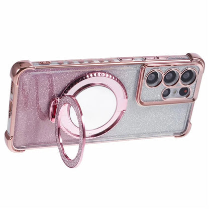 For Samsung Galaxy S21 Ultra 5G Case Glitter TPU Mirror Phone Cover Kickstand
