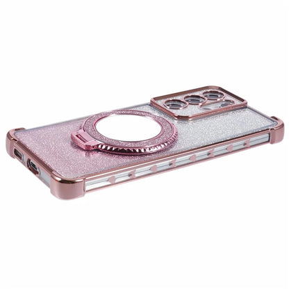 For Samsung Galaxy S21 Ultra 5G Case Glitter TPU Mirror Phone Cover Kickstand