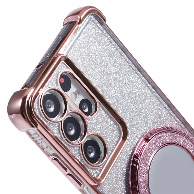 For Samsung Galaxy S21 Ultra 5G Case Glitter TPU Mirror Phone Cover Kickstand