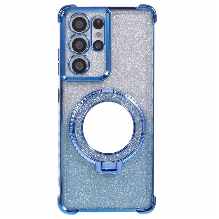 For Samsung Galaxy S21 Ultra 5G Case Glitter TPU Mirror Phone Cover Kickstand