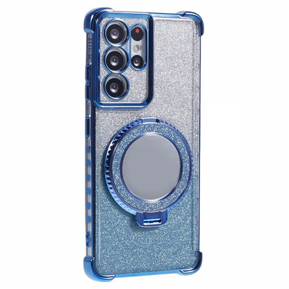 For Samsung Galaxy S21 Ultra 5G Case Glitter TPU Mirror Phone Cover Kickstand