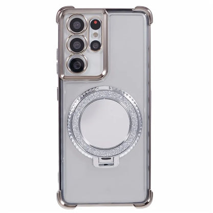 For Samsung Galaxy S21 Ultra 5G Case Makeup Mirror TPU Clear Phone Cover with Kickstand
