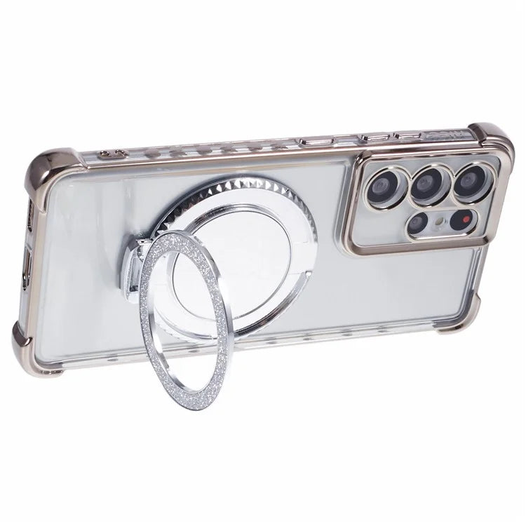 For Samsung Galaxy S21 Ultra 5G Case Makeup Mirror TPU Clear Phone Cover with Kickstand