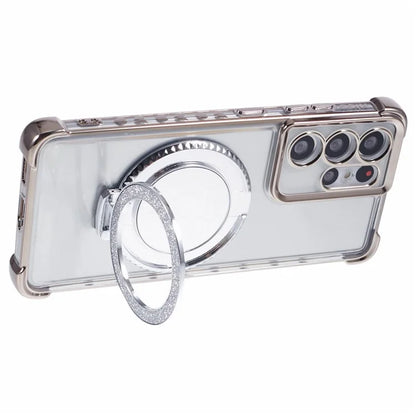 For Samsung Galaxy S21 Ultra 5G Case Makeup Mirror TPU Clear Phone Cover with Kickstand