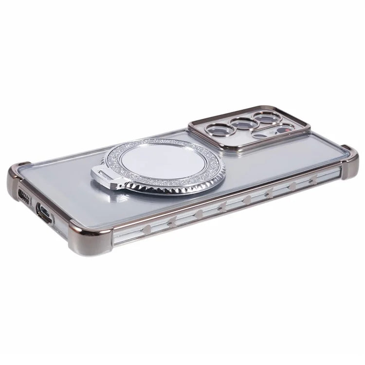 For Samsung Galaxy S21 Ultra 5G Case Makeup Mirror TPU Clear Phone Cover with Kickstand