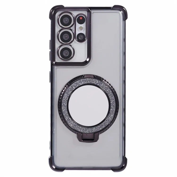 For Samsung Galaxy S21 Ultra 5G Case Makeup Mirror TPU Clear Phone Cover with Kickstand