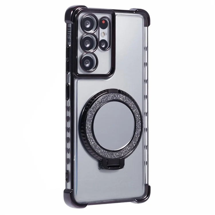 For Samsung Galaxy S21 Ultra 5G Case Makeup Mirror TPU Clear Phone Cover with Kickstand