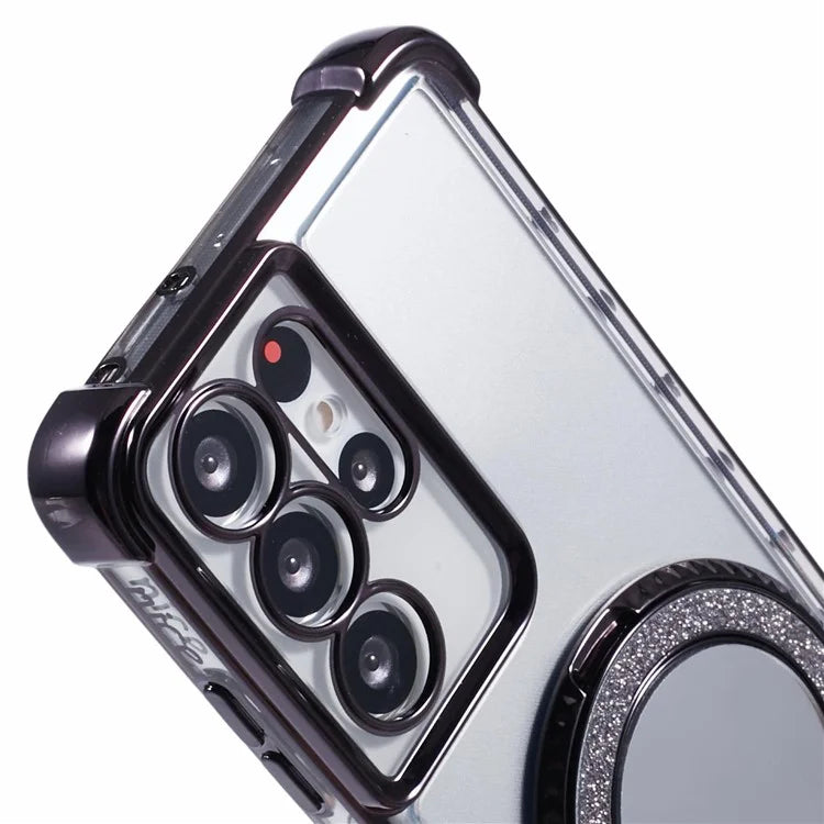 For Samsung Galaxy S21 Ultra 5G Case Makeup Mirror TPU Clear Phone Cover with Kickstand
