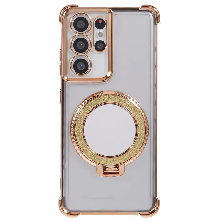 For Samsung Galaxy S21 Ultra 5G Case Makeup Mirror TPU Clear Phone Cover with Kickstand