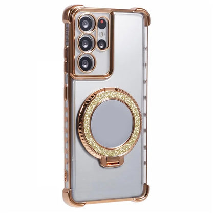 For Samsung Galaxy S21 Ultra 5G Case Makeup Mirror TPU Clear Phone Cover with Kickstand