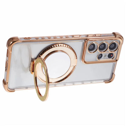 For Samsung Galaxy S21 Ultra 5G Case Makeup Mirror TPU Clear Phone Cover with Kickstand