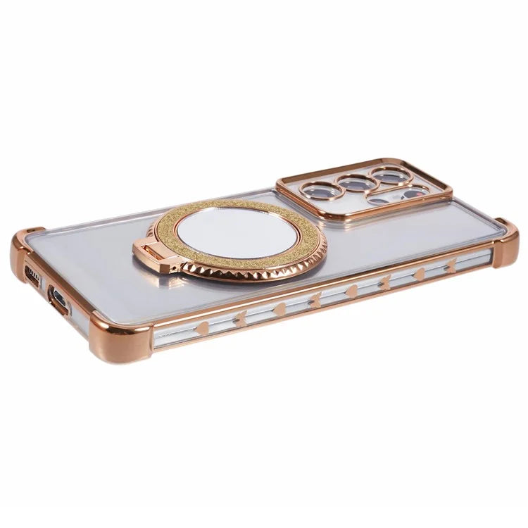 For Samsung Galaxy S21 Ultra 5G Case Makeup Mirror TPU Clear Phone Cover with Kickstand