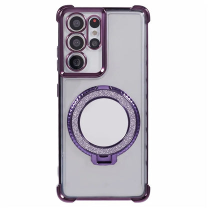 For Samsung Galaxy S21 Ultra 5G Case Makeup Mirror TPU Clear Phone Cover with Kickstand
