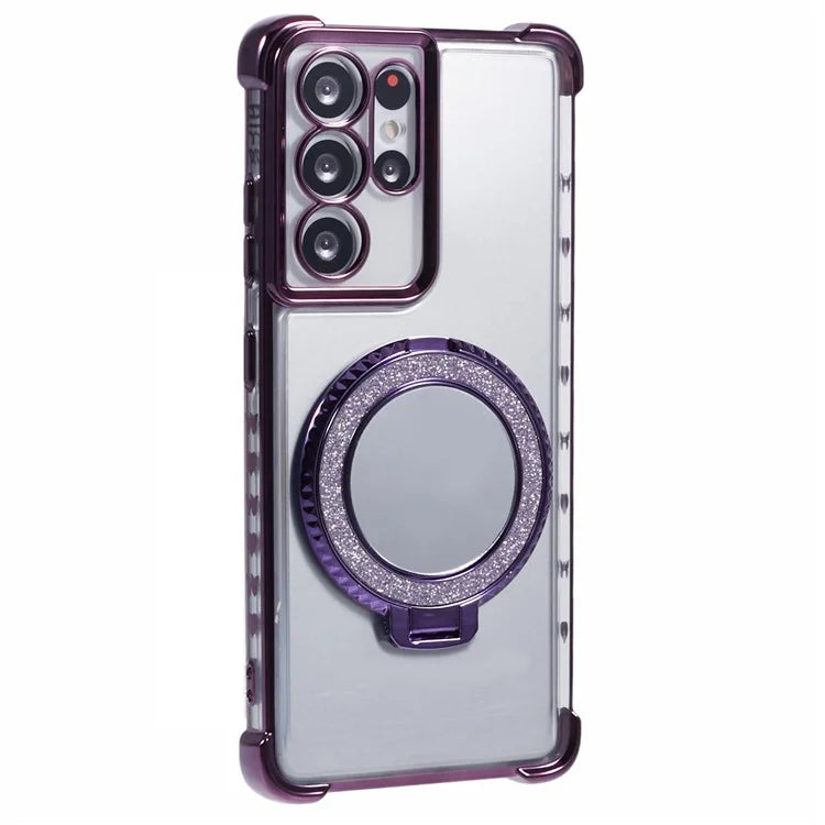 For Samsung Galaxy S21 Ultra 5G Case Makeup Mirror TPU Clear Phone Cover with Kickstand