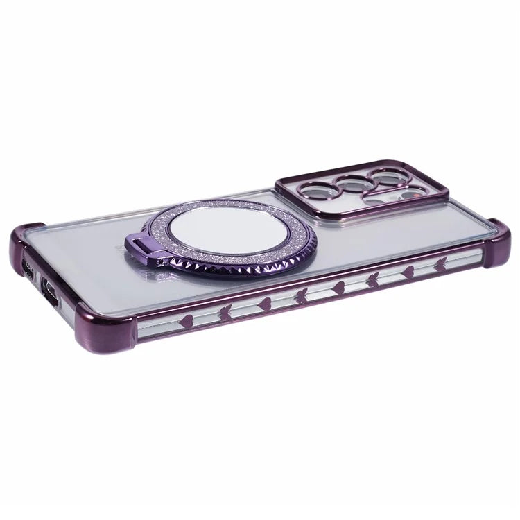 For Samsung Galaxy S21 Ultra 5G Case Makeup Mirror TPU Clear Phone Cover with Kickstand