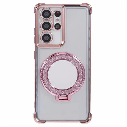 For Samsung Galaxy S21 Ultra 5G Case Makeup Mirror TPU Clear Phone Cover with Kickstand