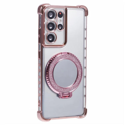 For Samsung Galaxy S21 Ultra 5G Case Makeup Mirror TPU Clear Phone Cover with Kickstand