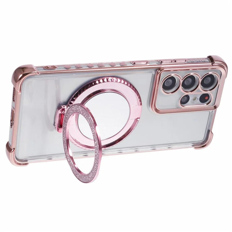 For Samsung Galaxy S21 Ultra 5G Case Makeup Mirror TPU Clear Phone Cover with Kickstand