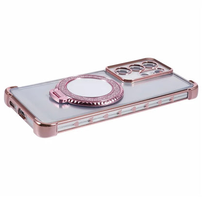 For Samsung Galaxy S21 Ultra 5G Case Makeup Mirror TPU Clear Phone Cover with Kickstand