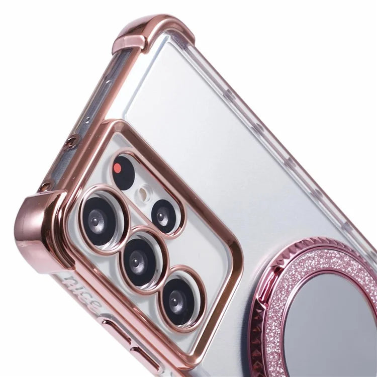 For Samsung Galaxy S21 Ultra 5G Case Makeup Mirror TPU Clear Phone Cover with Kickstand