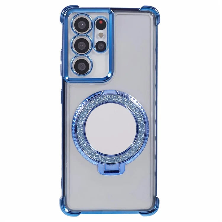 For Samsung Galaxy S21 Ultra 5G Case Makeup Mirror TPU Clear Phone Cover with Kickstand