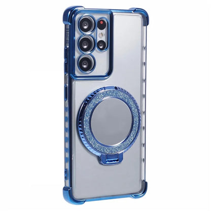 For Samsung Galaxy S21 Ultra 5G Case Makeup Mirror TPU Clear Phone Cover with Kickstand