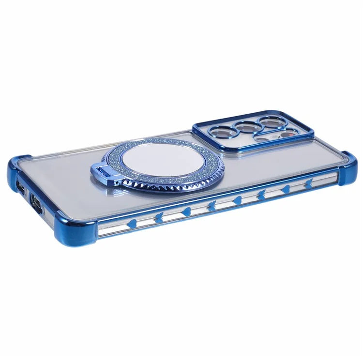 For Samsung Galaxy S21 Ultra 5G Case Makeup Mirror TPU Clear Phone Cover with Kickstand