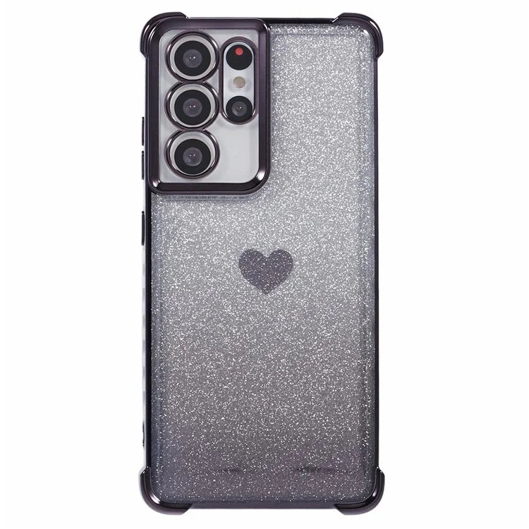 For Samsung Galaxy S21 Ultra 5G Case Heart Pattern Glitter Shockproof TPU Phone Cover