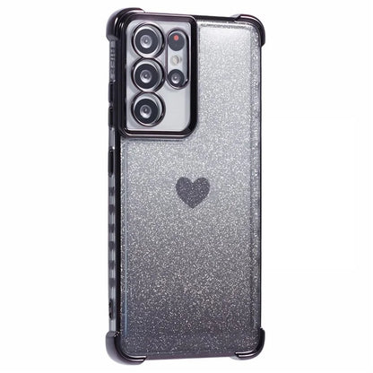 For Samsung Galaxy S21 Ultra 5G Case Heart Pattern Glitter Shockproof TPU Phone Cover