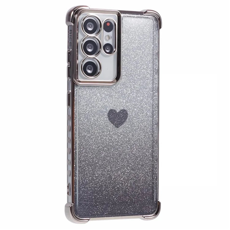 For Samsung Galaxy S21 Ultra 5G Case Heart Pattern Glitter Shockproof TPU Phone Cover