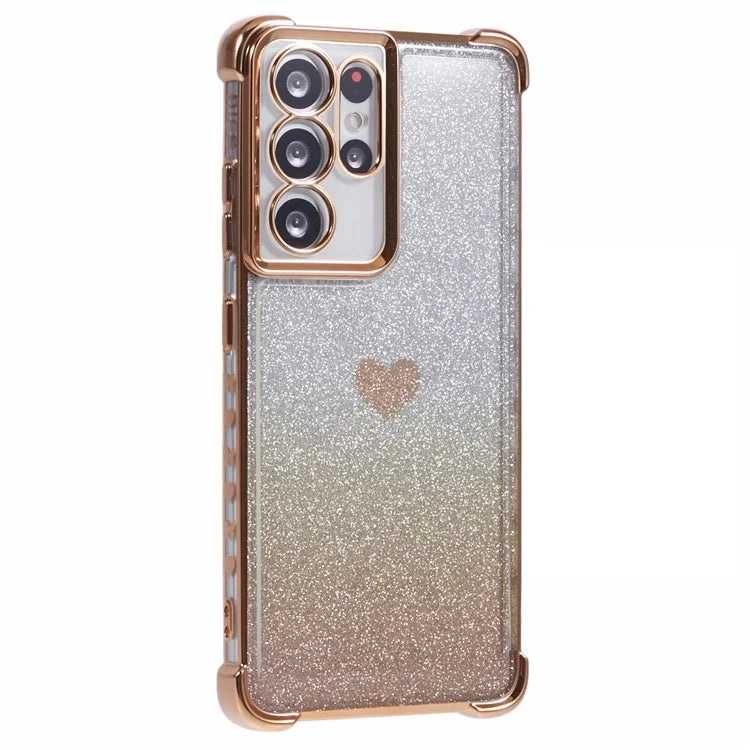 For Samsung Galaxy S21 Ultra 5G Case Heart Pattern Glitter Shockproof TPU Phone Cover