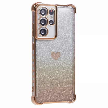 For Samsung Galaxy S21 Ultra 5G Case Heart Pattern Glitter Shockproof TPU Phone Cover