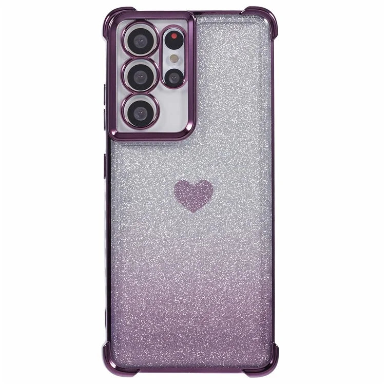 For Samsung Galaxy S21 Ultra 5G Case Heart Pattern Glitter Shockproof TPU Phone Cover