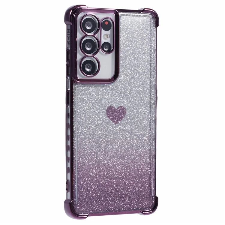 For Samsung Galaxy S21 Ultra 5G Case Heart Pattern Glitter Shockproof TPU Phone Cover