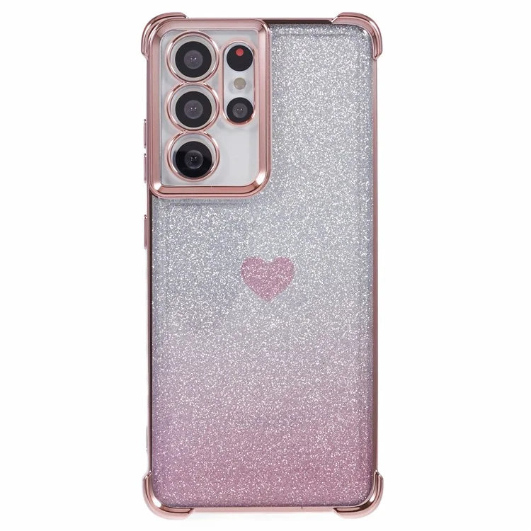 For Samsung Galaxy S21 Ultra 5G Case Heart Pattern Glitter Shockproof TPU Phone Cover