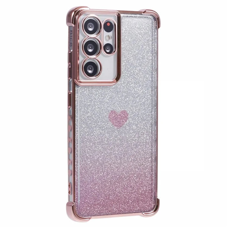 For Samsung Galaxy S21 Ultra 5G Case Heart Pattern Glitter Shockproof TPU Phone Cover