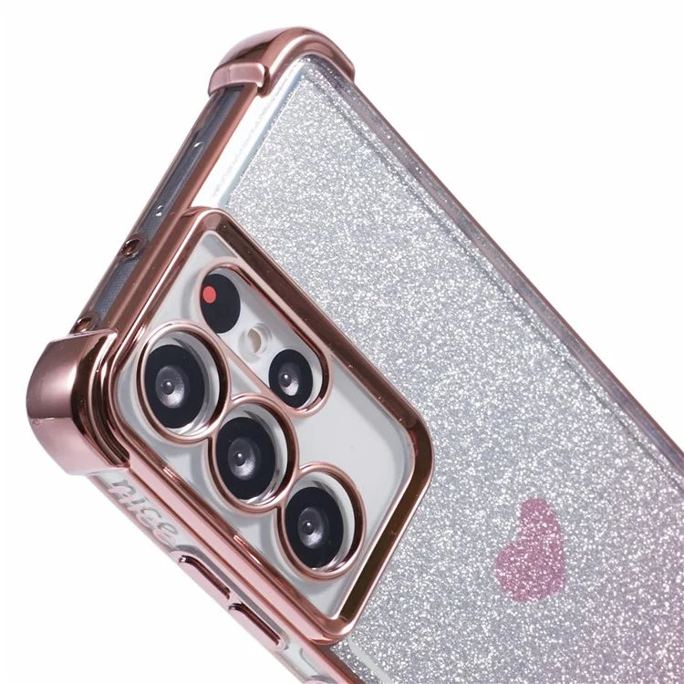 For Samsung Galaxy S21 Ultra 5G Case Heart Pattern Glitter Shockproof TPU Phone Cover