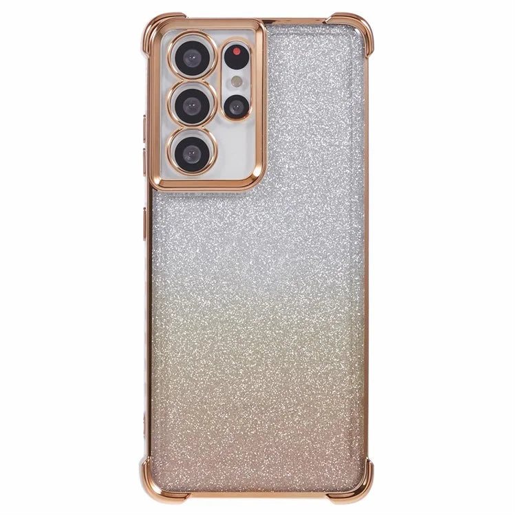For Samsung Galaxy S21 Ultra 5G Case Glitter TPU Phone Cover Electroplating Heart Pattern