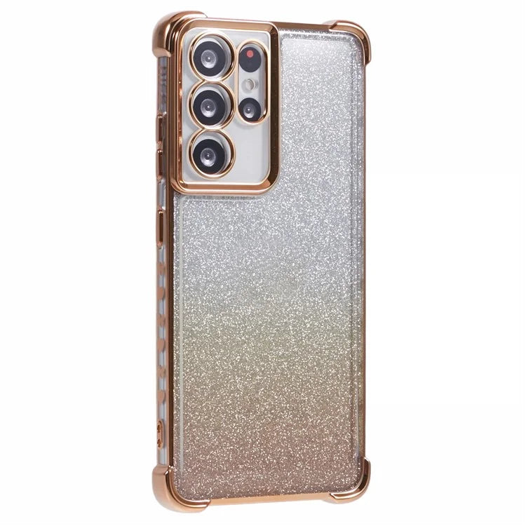 For Samsung Galaxy S21 Ultra 5G Case Glitter TPU Phone Cover Electroplating Heart Pattern