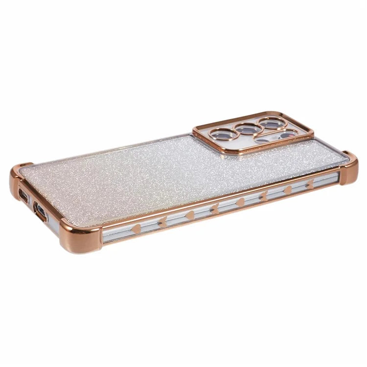 For Samsung Galaxy S21 Ultra 5G Case Glitter TPU Phone Cover Electroplating Heart Pattern